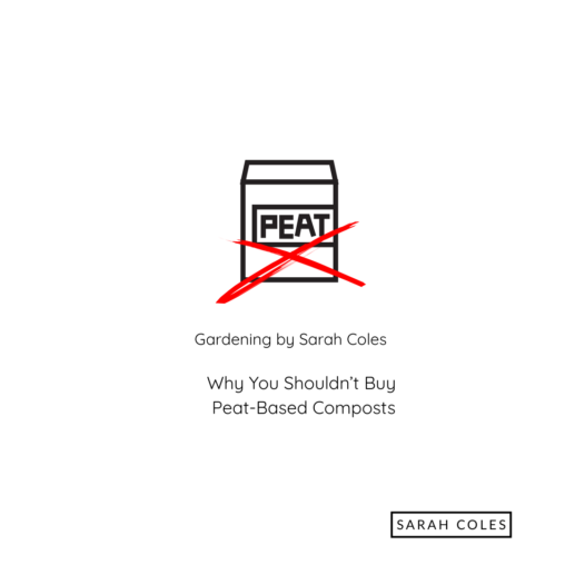 Why you shouldn't buy peat based composts. Image: outline of peat bag with red cross through.
