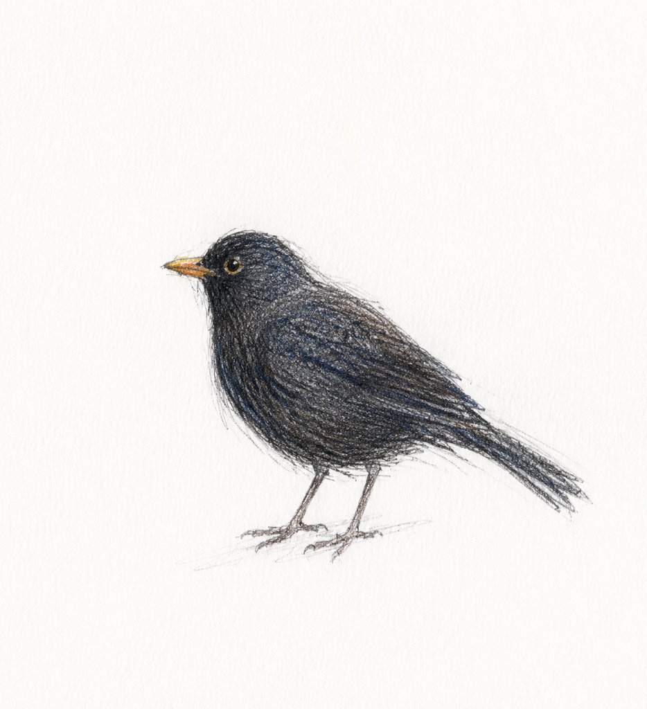 Blackbird Colouring Pencil Sketch.