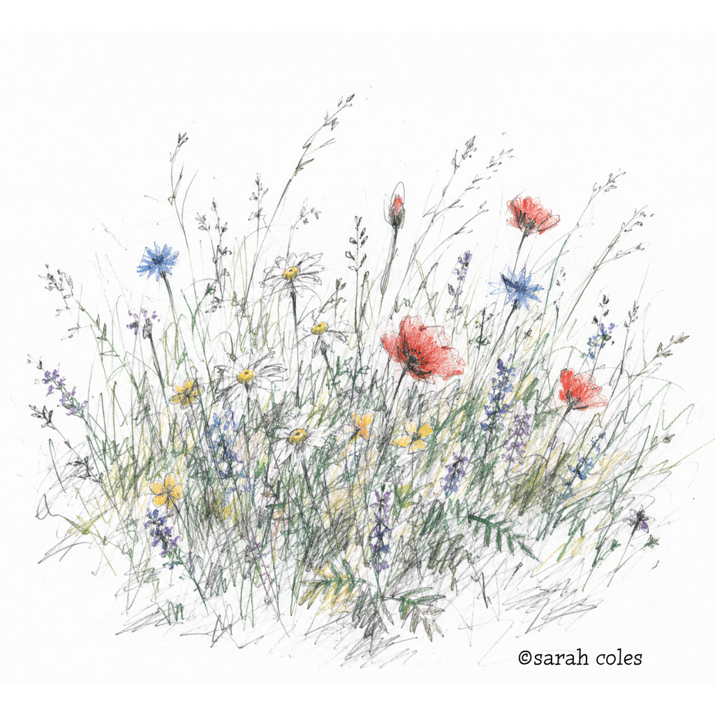 Meadow Flowers Colouring Pencil Sketch