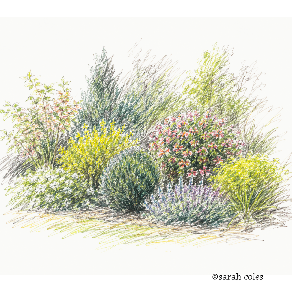 Colour Sketch of Shurbs.
© Sarah Coles