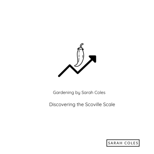 Discovering the Scoville Scale. Gardening by Sarah Coles. outline of upward arrow with chilli