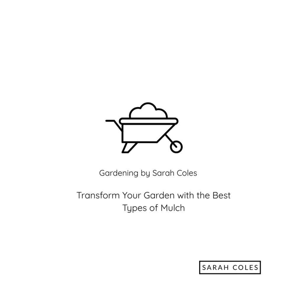 Transform your Garden with the Best Types of Garden Mulch. Gardening by Sarah Coles. Outline of watering can full of mulch