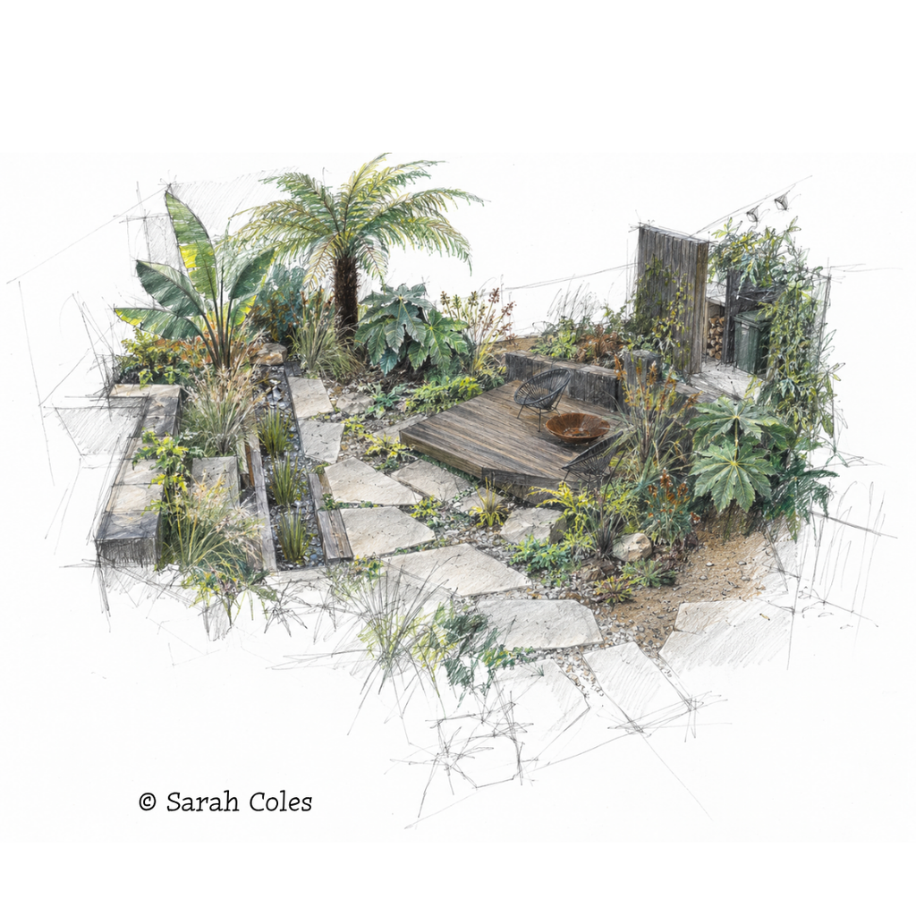 Contemporary Garden Design Colour Sketch.
© Sarah Coles