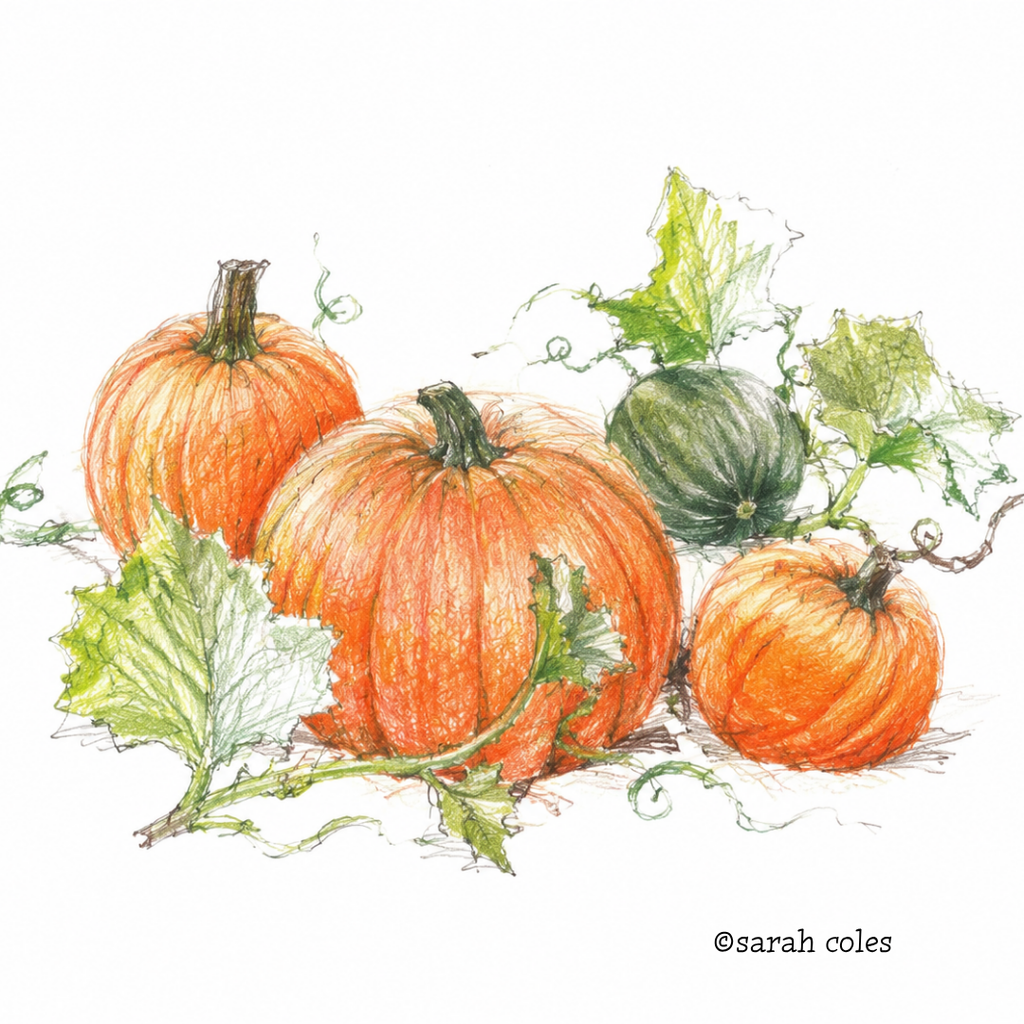 Colourful Sketch of a Pumpkin Patch