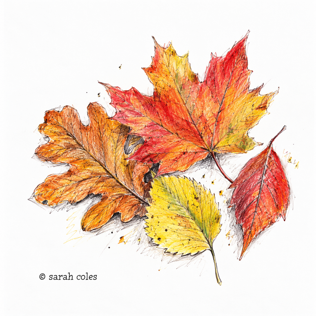 Colourful sketch of autumn leaves. © Sarah Coles